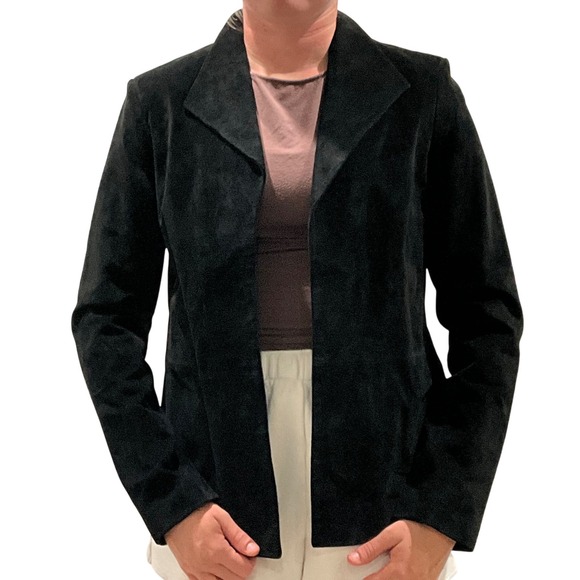 Spiegel Black Suede Leather Blazer Jacket Women's Business Casual - Picture 1 of 11